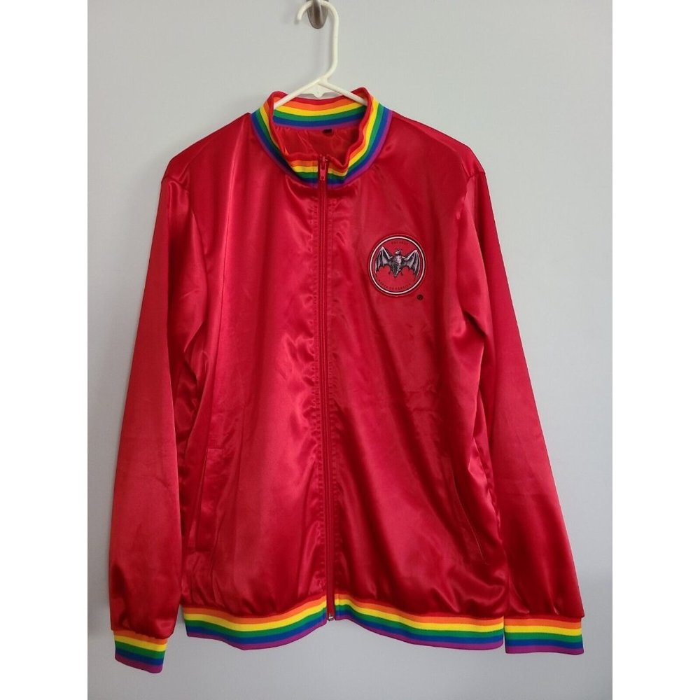 Bacardi Rum Windbreaker Red Satin Jacket  Embroidered Size Large